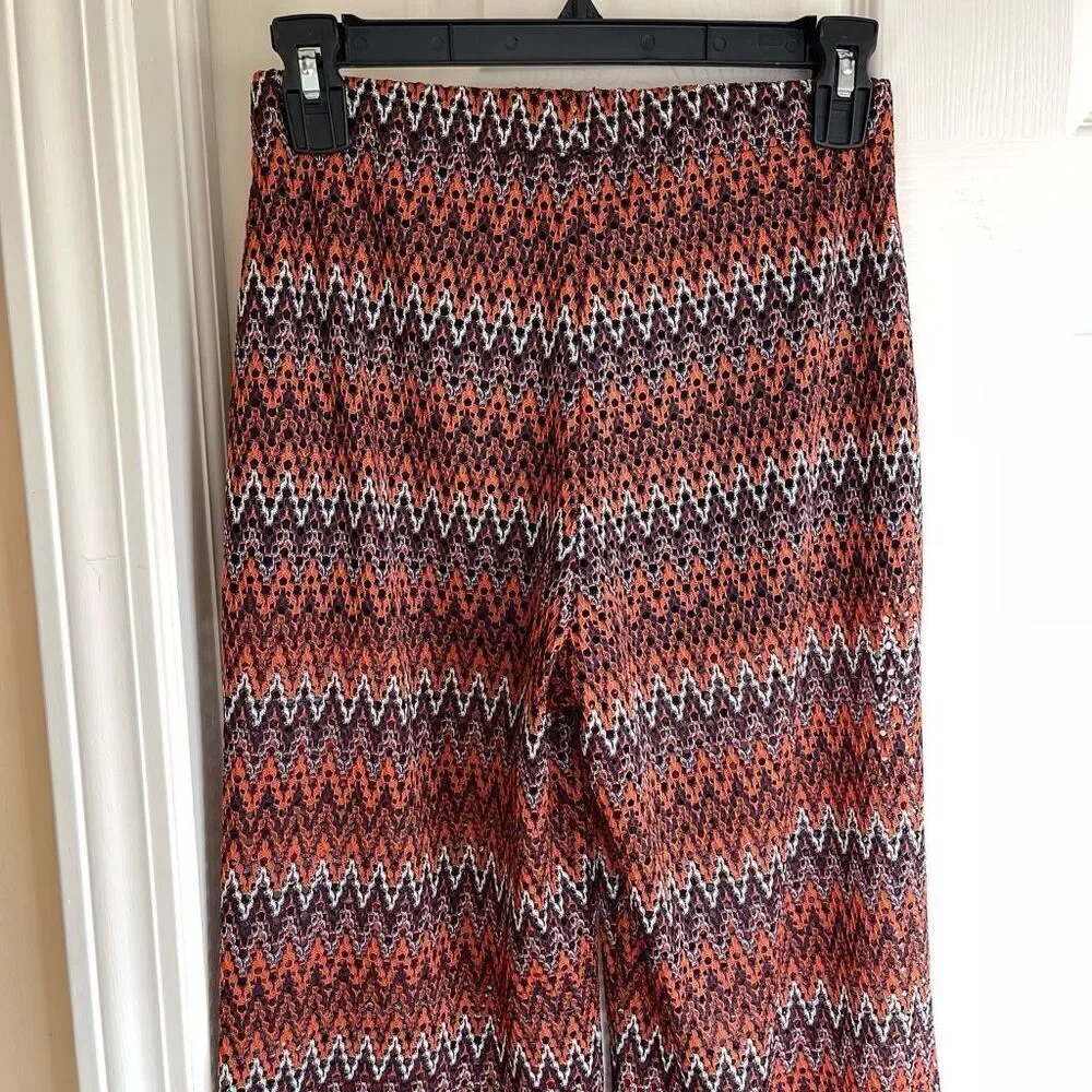 ZARA Trafaluc Zig Zag Chevron Open Knit Wide Leg Pants - Small